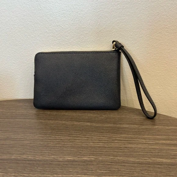 Coach Midnight Navy Blue Crossgrain Leather Corner Zip Wristlet Wallet NWT - Picture 5 of 11